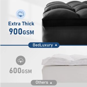 BedLuxury Queen Black Cooling Mattress Topper for Back Pain Extra Thick Mattress pad Cover Plush Soft Pillowtop with Elastic Deep Pocket Overfilled Down Alternative Filling