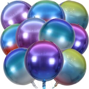 10 pcs 22 inch gradient balloons, purple party decorations 4d mylar foil rainbow balloons round sphere foil balloon, great for birthday wedding parties balloon garland decor (rainbow purple -10 pcs)