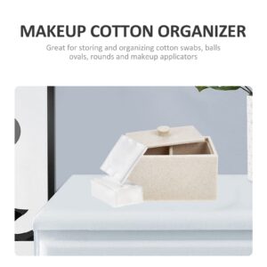 Zerodeko Holder Cotton Round Holder Resin Cotton Swab Storage Box with Lids 2 Compartments Cotton Pad Container Makeup Cotton Swab Canister Vanity Organizer (Beige) Tampon Flask