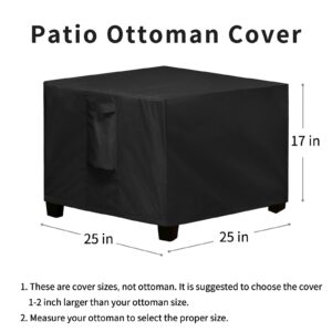 Easy-Going Square Patio Ottoman Cover, Waterproof Outdoor Ottoman Cover, Fade Resistant Patio Side Table Cover, Durable Outdoor Furniture Covers with Sealed Seam (25"x25"x17", Black)