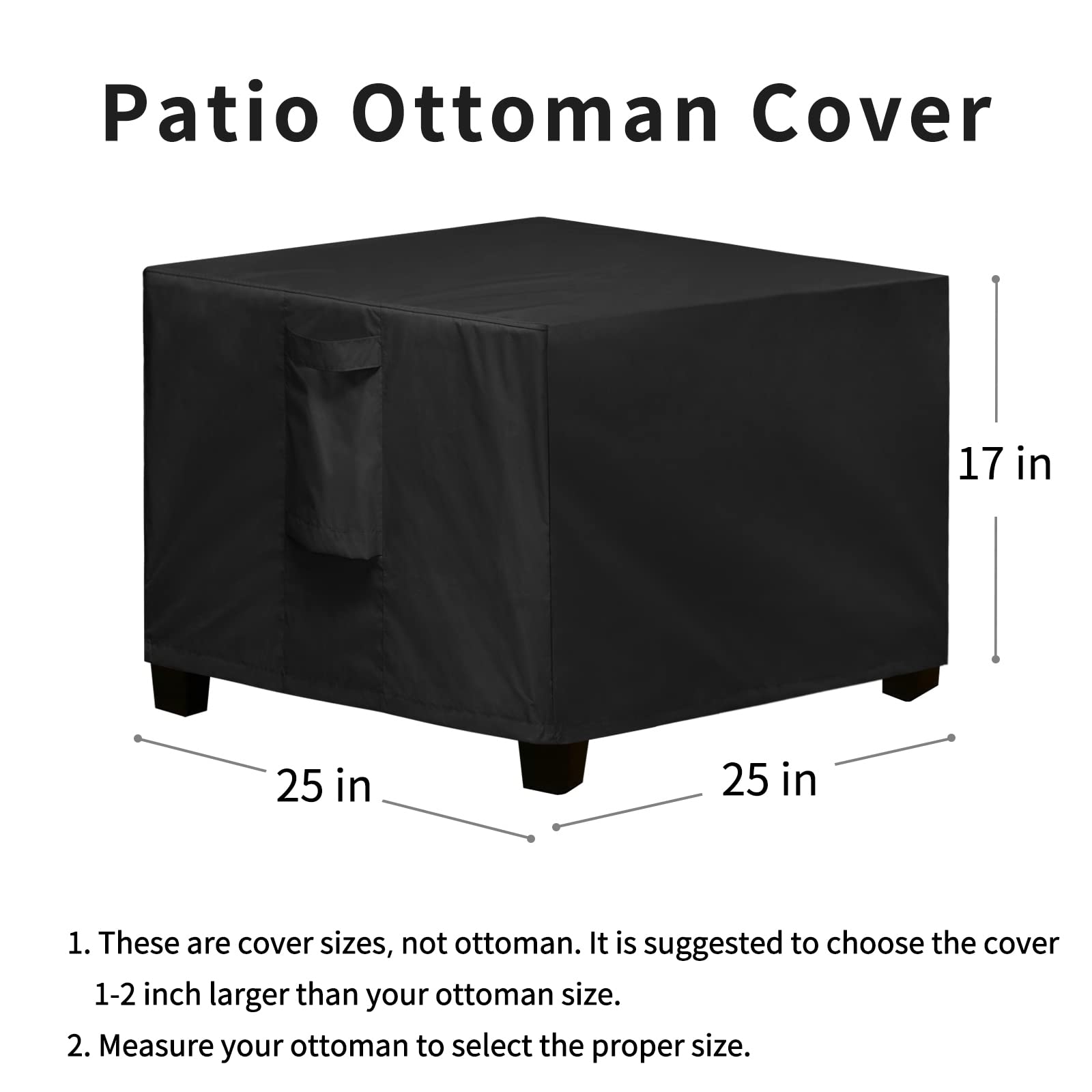 Easy-Going Square Patio Ottoman Cover, Waterproof Outdoor Ottoman Cover, Fade Resistant Patio Side Table Cover, Durable Outdoor Furniture Covers with Sealed Seam (25"x25"x17", Black)