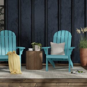 PolyTEAK Adirondack Chair, Premium Weather Resistant Poly Lumber, Outdoor Patio Furniture, Up to 300 lbs, Plastic Adirondack Chairs for Porch, Deck, & Pool Side (Traditional, Blue)