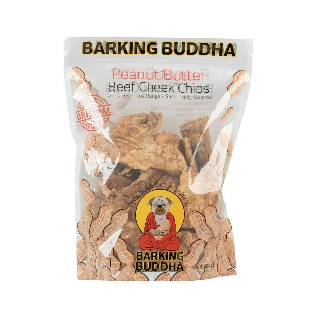 Barking Buddha Beef Cheek Chips | Extra Thick 2"-4" All Natural Rawhide Alternative No Hide Premium Dog Chew Strips | Peanut Butter | (Pack of 3-1LB Bags)