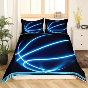 erosebridal sports comforter cover for boys neon basketball duvet cover 3pcs kids teens sports theme bedding sets full glowing basketball bedding,ball gaming quilt cover soft,black blue