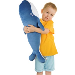 chdgioha whale stuffed animal plush - giant soft whale body pillow, cute blue whale plush toy, stuffed whale throw pillow gift for kids, girls, and boys