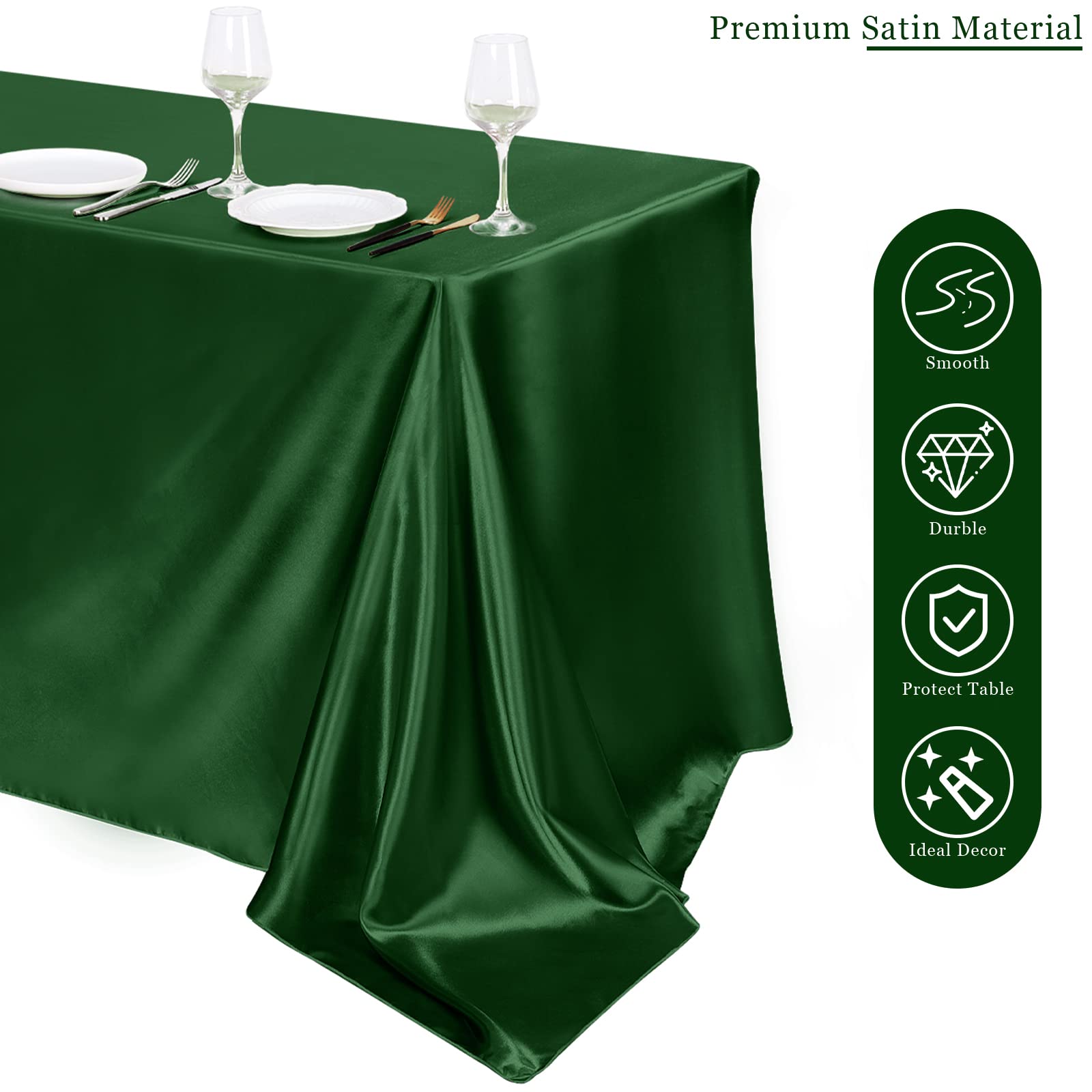 TURSTIN 4 Packs Satin Tablecloth 102 x 58 Inch Overlay Satin Table Cover Rectangle Bright Silk Tablecloth Smooth Fabric Table Decoration for Wedding Banquet Party Events, Dark Green