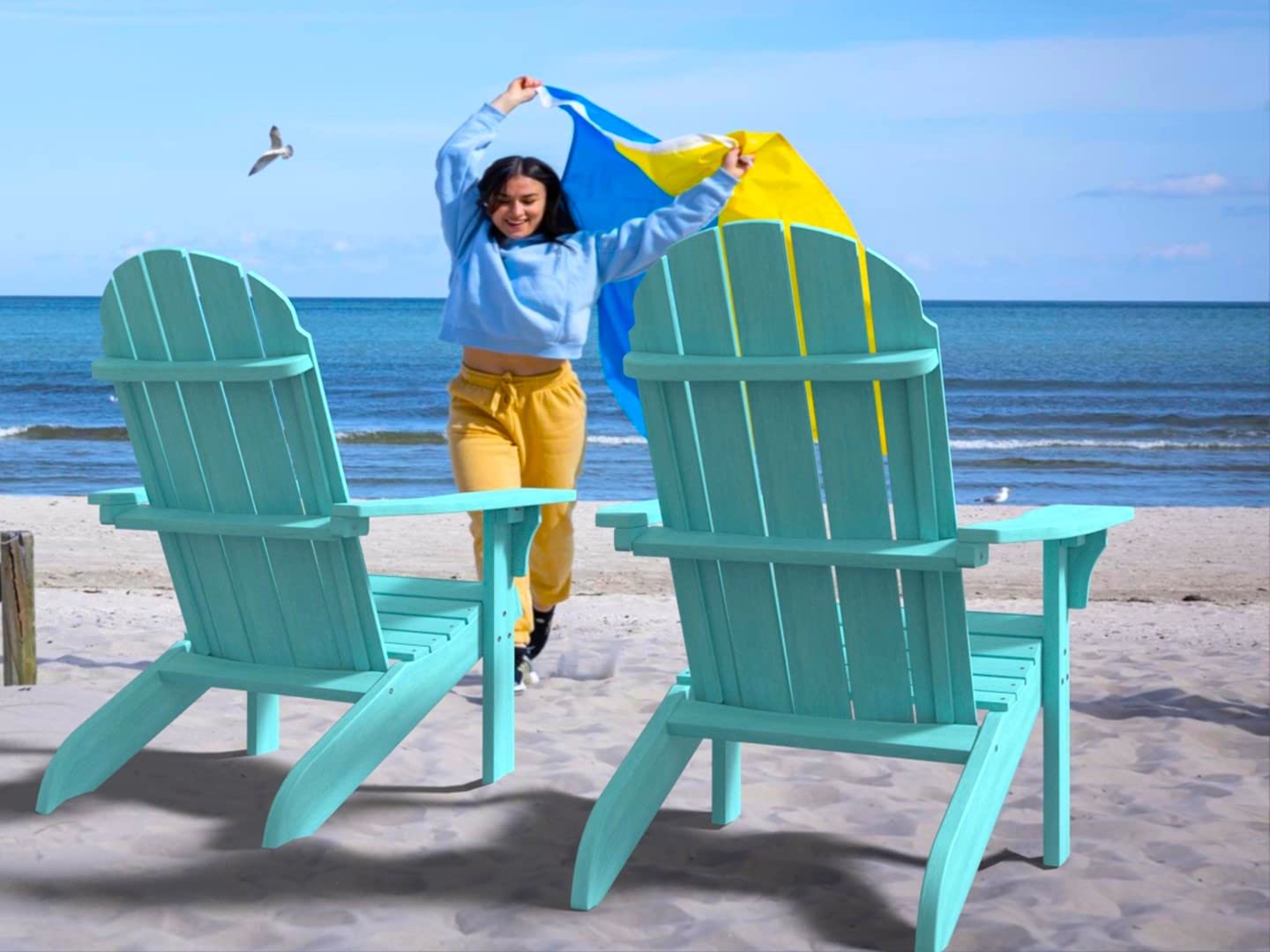 PolyTEAK Adirondack Chair, Premium Weather Resistant Poly Lumber, Outdoor Patio Furniture, Up to 300 lbs, Plastic Adirondack Chairs for Porch, Deck, & Pool Side (Traditional, Blue)