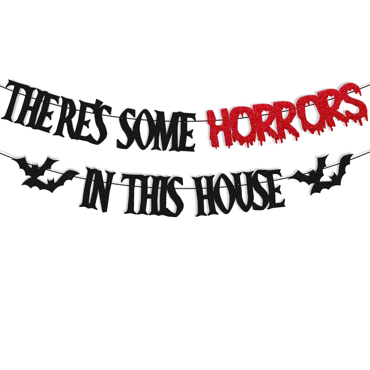 There’s Some Horrors in This House Banner Halloween Horrible Bat Scary Themed for Boy Girl Kids Halloween Festival Party Decorations