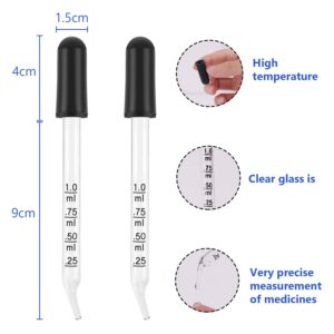 MRXBN Eye Dropper, Glass Medicine Droppers for Dose and Measurement 1 mL Capacity- Bent Tip Calibrated Dropping Pipettes for Essential Oils, Resin Stain and Other Liquids (Bent Tip 20pcs)