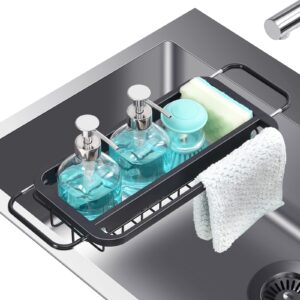 toolf expandable sink caddy, sink drying rack with dish towel bar, over the sink adjustable sink organizer for kitchen, rustproof sponge holder organizer