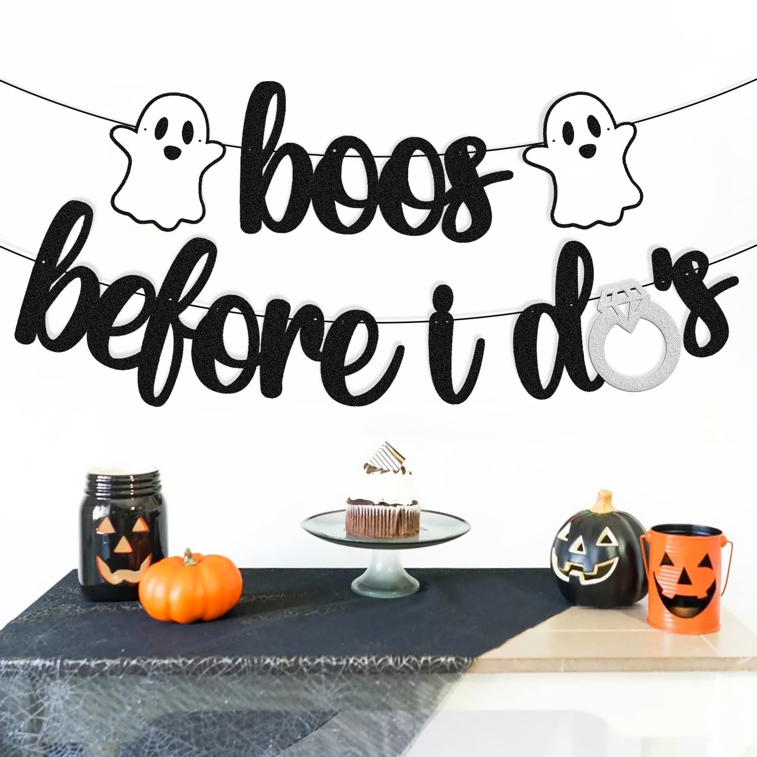 Boos Before I Do’s Banner Halloween Ghost Ring Diamond Themed for Boy Girl Bachelorette Wedding Bride to Me Bridal Shower Party Decorations