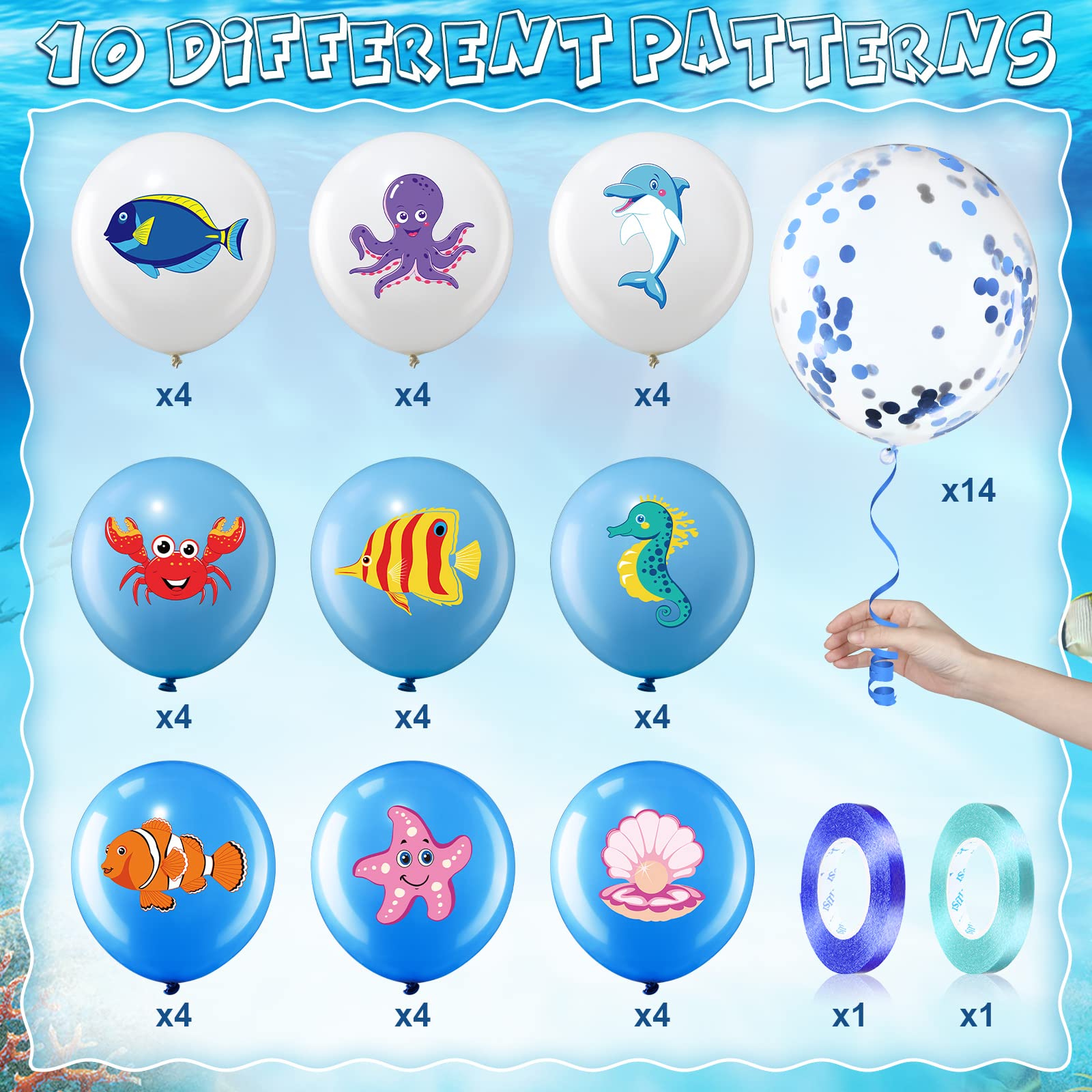 50 Pieces Sea Animals Balloons Party Decorations, Under the Sea Birthday Party Latex Balloons Ocean Theme for Boys Girls Marine Creatures Beach Party Favors Baby Shower Supplies