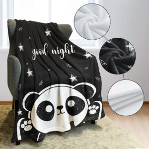 YISUMEI Cute Cartoon Panda Blanket, Star Pattern Embellished with Good Night Letter Printing, Home Decor Birthday Gifts for Children and Family, 60"x80"