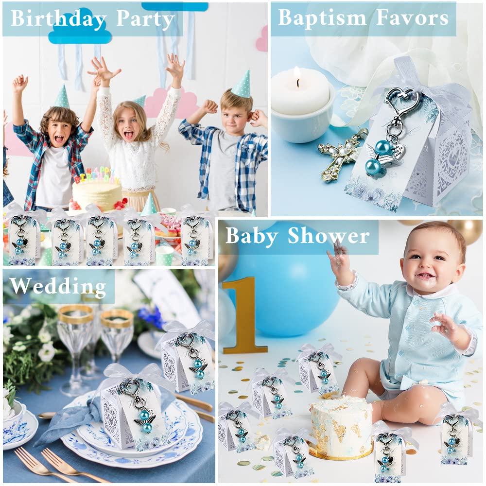 OurWarm Baby Shower Favors for Boys, 48 Sets Baby Shower Party Favors Including Angel Keychains, Favor Boxes and Thank You Cards Baby Shower Gifts for Boys Guests, Baptism Favors, Wedding Favors(Blue)