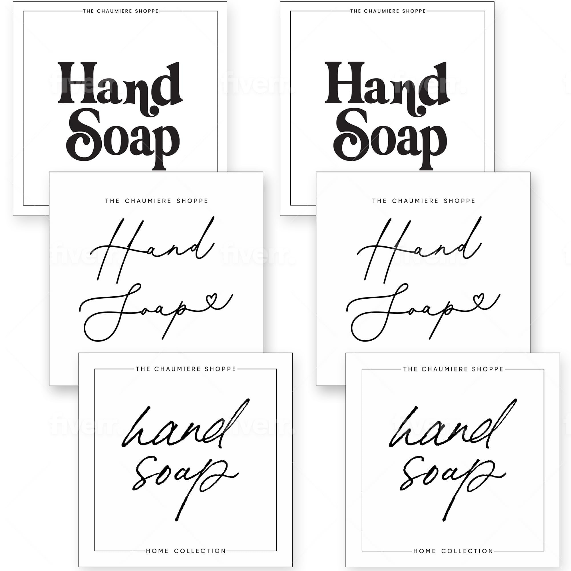 Chaumiere Vintage Farmhouse Hand Soap Labels for Bottles, Waterproof Stickers, 6X Hand soap Labels for Amber Glass & Plastic Bottles - Hand soap Pack (3 Designs) 6 Pieces 3x3inch