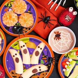 Halloween Party Supplies Kit Serve 50，Halloween Witch Pumpkin Design Includes Disposable Dinner Plates, Dessert Plates and Napkins, Halloween Birthday Party Decorations