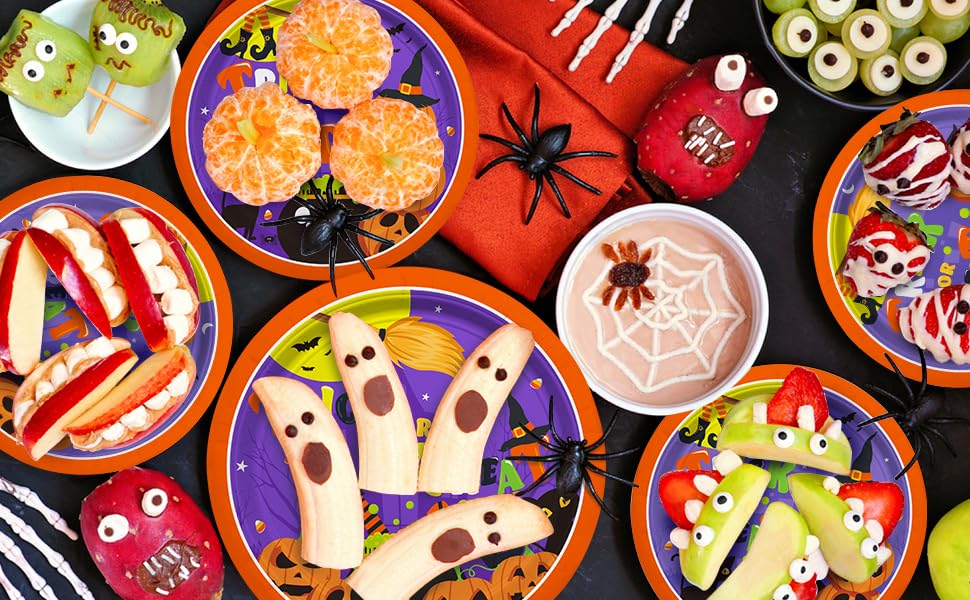 Halloween Party Supplies Kit Serve 50，Halloween Witch Pumpkin Design Includes Disposable Dinner Plates, Dessert Plates and Napkins, Halloween Birthday Party Decorations