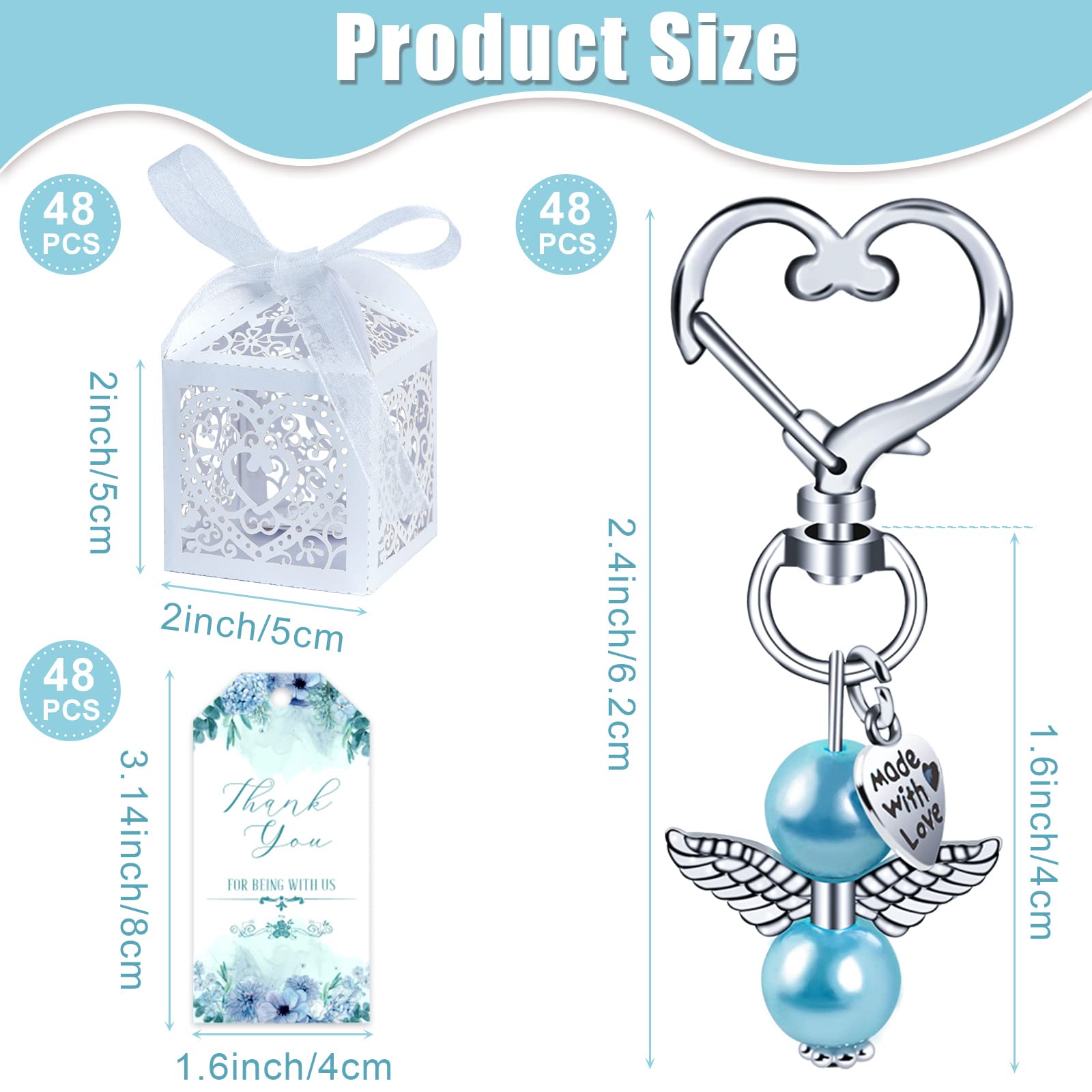 OurWarm Baby Shower Favors for Boys, 48 Sets Baby Shower Party Favors Including Angel Keychains, Favor Boxes and Thank You Cards Baby Shower Gifts for Boys Guests, Baptism Favors, Wedding Favors(Blue)