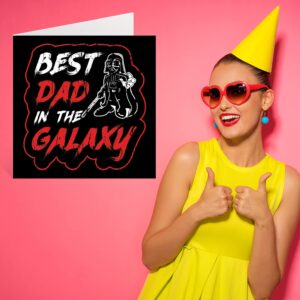 Funny Happy Birthday Cards for Dad - Best Dad In The Galaxy - Joke Birthday Card for Dad from Son Daughter, Father Birthday Gifts, 5.7 x 5.7 Inch Father's Day Greeting Cards Gift for Daddy Papa