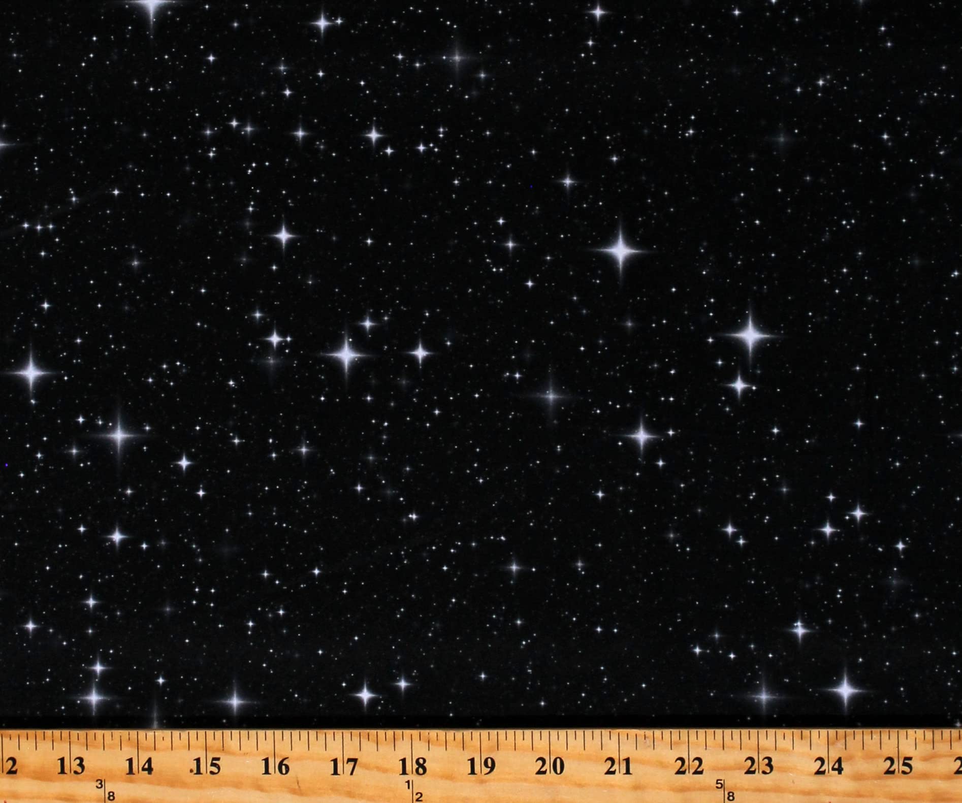 Fields Cotton Stars Night Sky Starry Galaxy Outer Space Black Fabric Print by The Yard (4SCI-1), 44 Inches