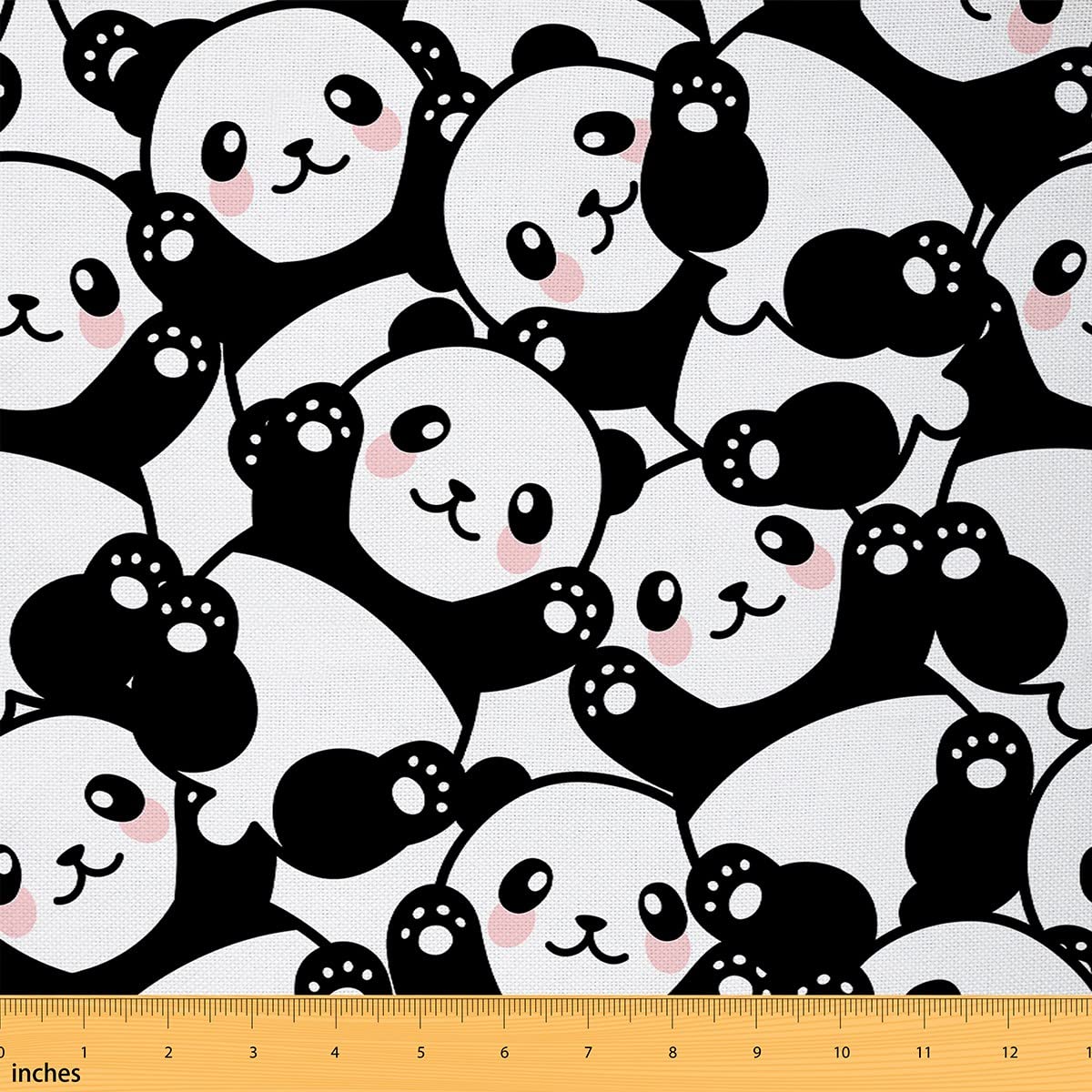 Panda Fabric by The Yard, Kawaii Cute Panda Decorative Fabric for Quilting Sewing, Black White Panda Upholstery Fabric, Cartoon Giant Panda Fabric for Kids Clothing DIY, 2 Yards, Black White