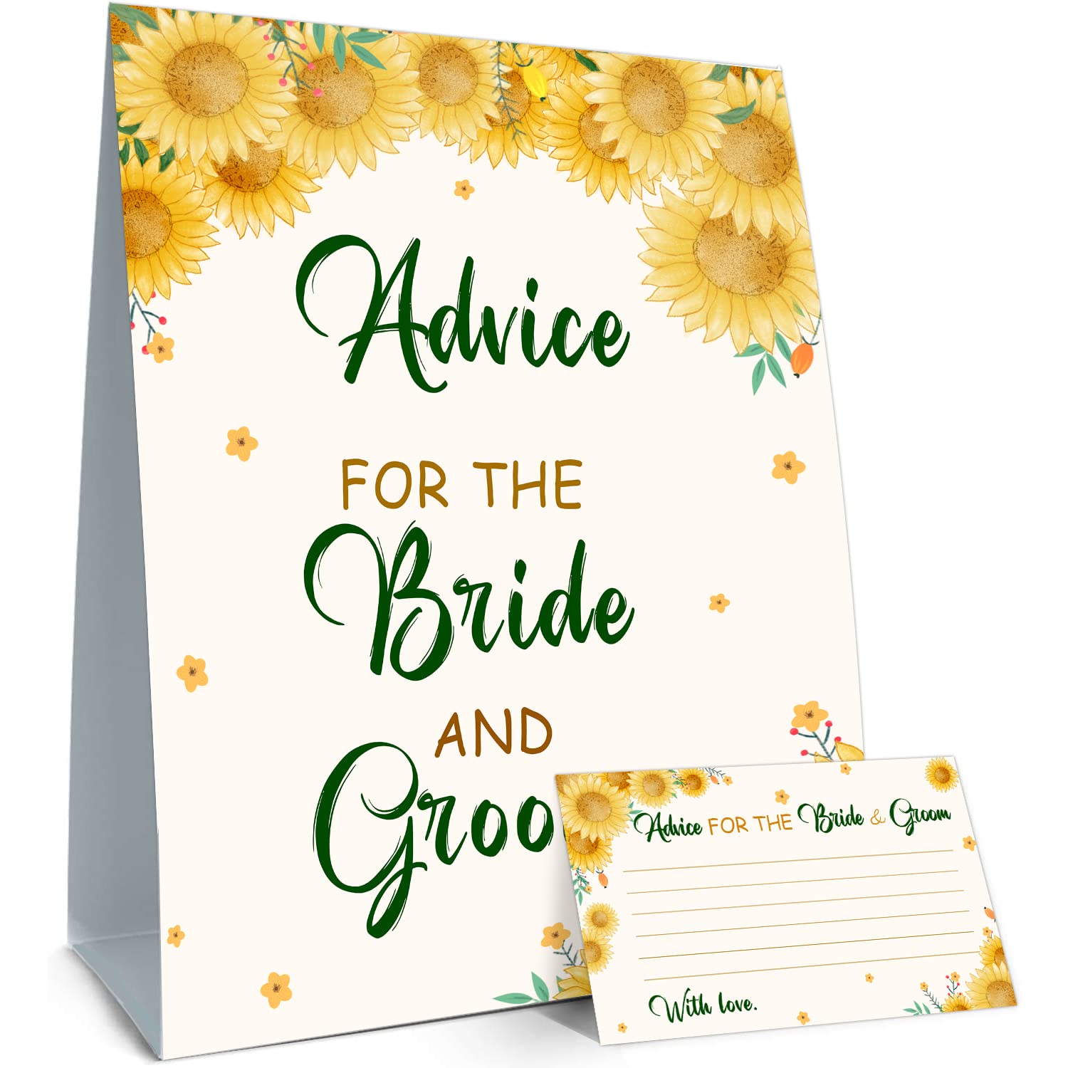 Advice To The Bride and Groom, Sunflower Themed Cards - Bridal Shower Games For Guests,Wedding Advice Cards For Bride and Groom, Wedding Games, Wedding Guest Book Alternative, (1 Sign & 50 Cards)