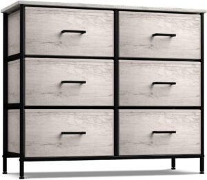 sorbus dresser with 6 faux wood drawers - chest organizer unit with steel frame wood top & handle easy pull fabric bins for clothes - storage furniture for bedroom, hallway, living room & closet