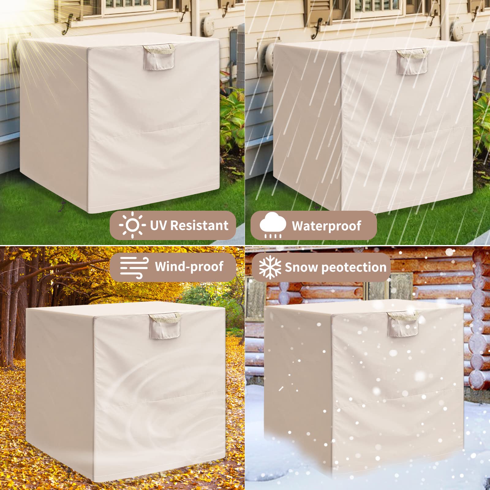 Air Conditioner Cover for Outside Units-Reliable AC Cover Water Resistant Fabric Windproof Design Square Fits up to 26 x 26 x 32 inches