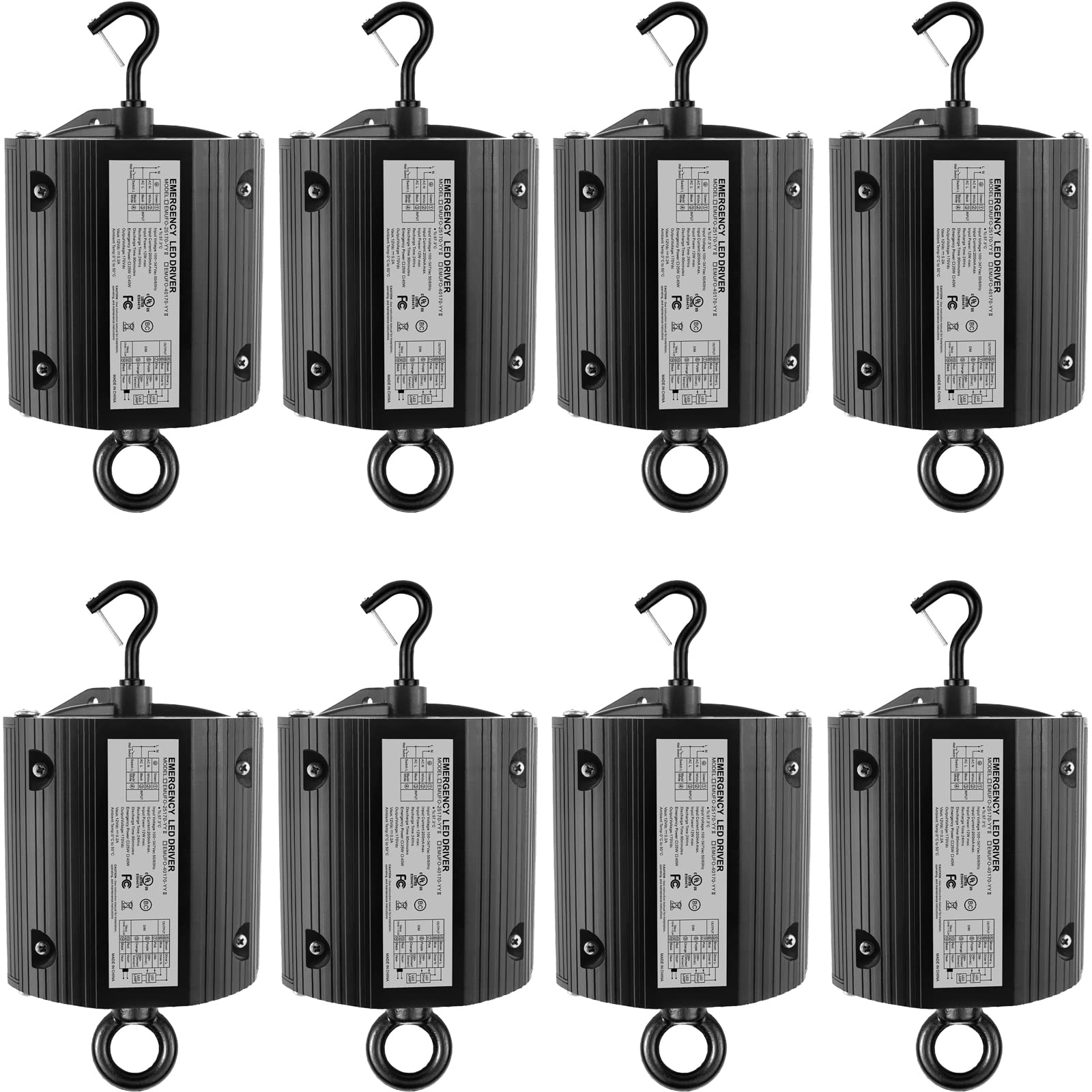 40W LED Emergency Backup Driver for UFO LED High Bay Light,0-10V Dimmable Emergency led Driver, Backup Battery Emergency Time Over 90 Minutes, 100V-347VAC Rechargeable UL Listed (40W (8-Pack))