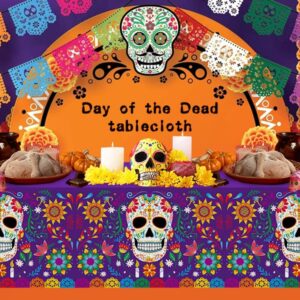 Day of The Dead Party Disposable Tablecloth Plastic Sugar Skull Table Cover for Dia De Los Muertos Party Decoration 54 X 108 inch 3 Pack for Day of The Dead Party