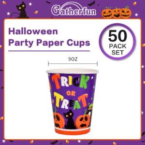 Gatherfun Halloween Party Supplies Witch and Pumpkin Disposable Paper Cups for Halloween Party Trick or Treat Party Decorations, 9 oz, 50 Pack