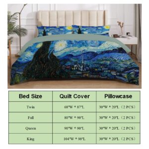 Anomadassi Starry Night of Van Gogh Comforter Bedding Set 3 Piece Set, Microfiber Duvet Cover 3 Pieces for Any Bed Room or Guest Room, Full Multiple Size 90"x90" Queen