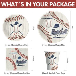 HIPVVILD Baseball Party Decorations Tableware - Baseball Birthday Baby Shower Party Supplies Include Plate, Cup, Napkin, Tablecloth, Cutlery, Straw, Baseball Theme Party Supplies Dinnerware | Serve 24