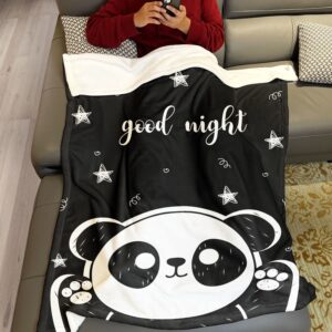 YISUMEI Cute Cartoon Panda Blanket, Star Pattern Embellished with Good Night Letter Printing, Home Decor Birthday Gifts for Children and Family, 60"x80"