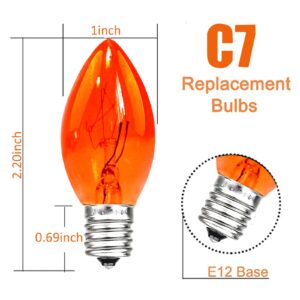 CHYParty 25 Pack C7 Replacement Bulbs, 5W Orange Light Bulbs, Halloween Christmas Light Bulbs for Outdoor String Lights Patio Wedding Decor, E12 Candelabra Base, Incandescent Night Lights