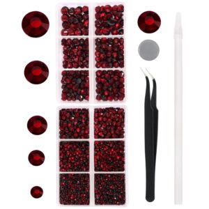 meibite 6796pcs red hotfix rhinestones crystal stones glass for fabric clothes shirts sparkly flat back round with tweezers and picking pen (ss6~ss30 set)