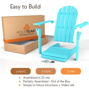 PolyTEAK Adirondack Chair, Premium Weather Resistant Poly Lumber, Outdoor Patio Furniture, Up to 300 lbs, Plastic Adirondack Chairs for Porch, Deck, & Pool Side (Traditional, Blue)