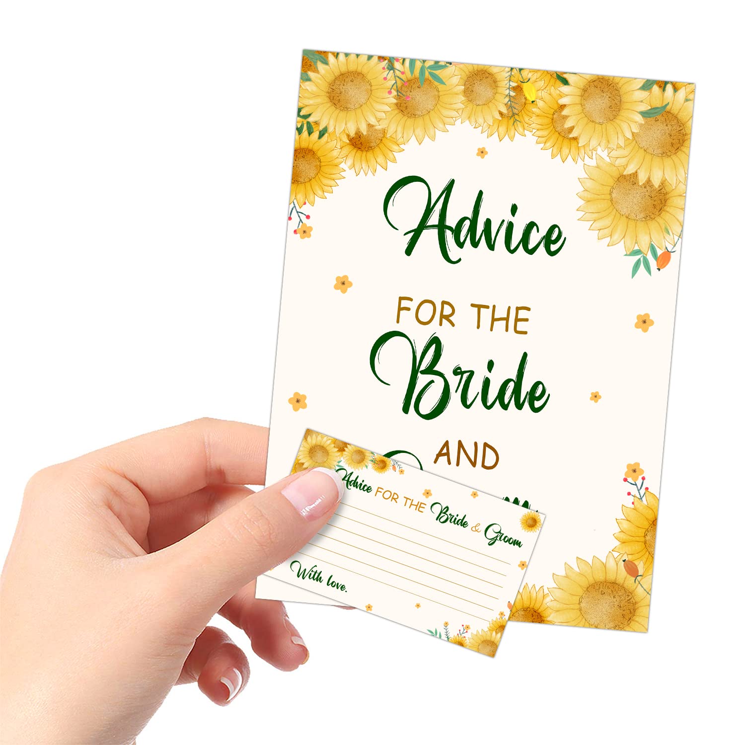 Advice To The Bride and Groom, Sunflower Themed Cards - Bridal Shower Games For Guests,Wedding Advice Cards For Bride and Groom, Wedding Games, Wedding Guest Book Alternative, (1 Sign & 50 Cards)