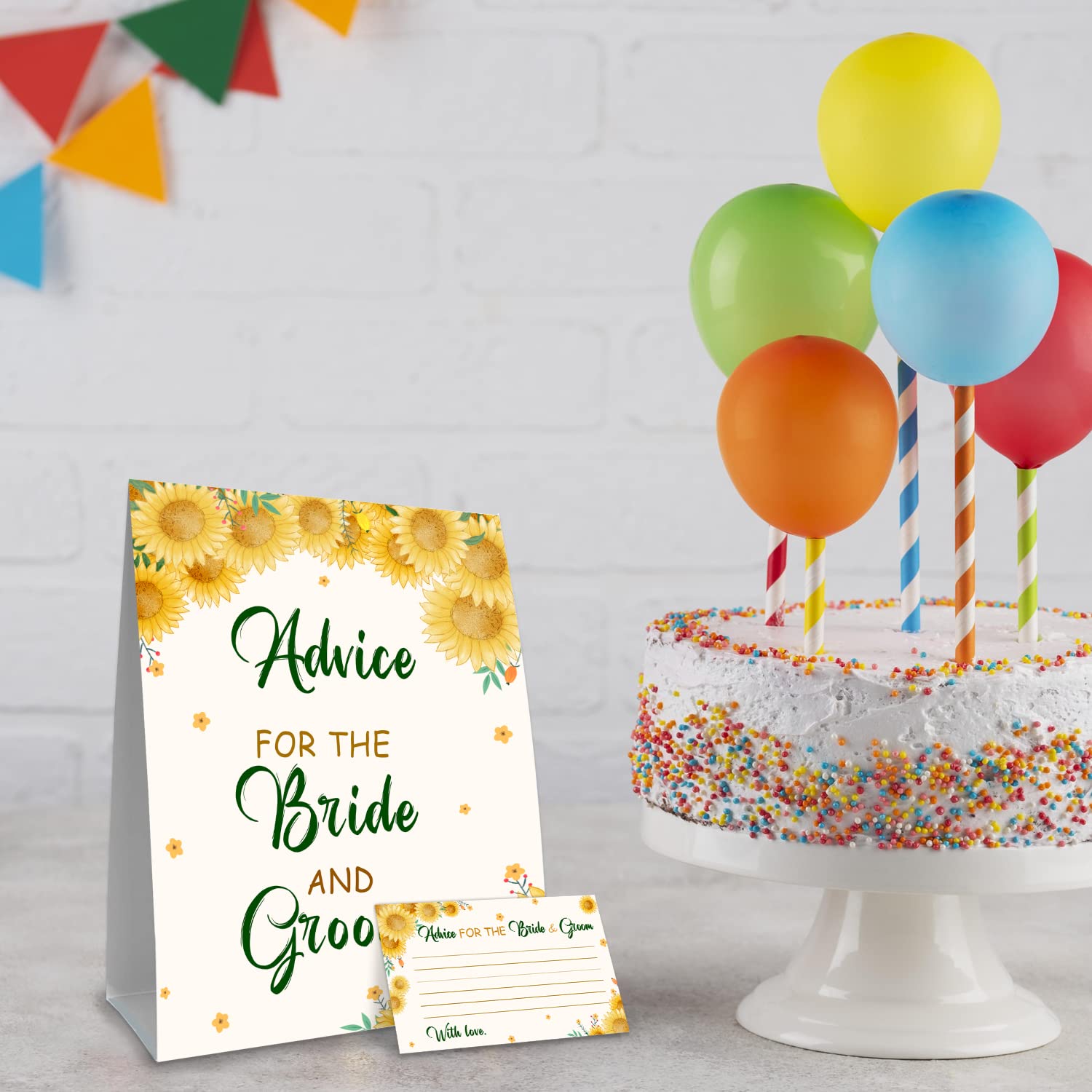 Advice To The Bride and Groom, Sunflower Themed Cards - Bridal Shower Games For Guests,Wedding Advice Cards For Bride and Groom, Wedding Games, Wedding Guest Book Alternative, (1 Sign & 50 Cards)