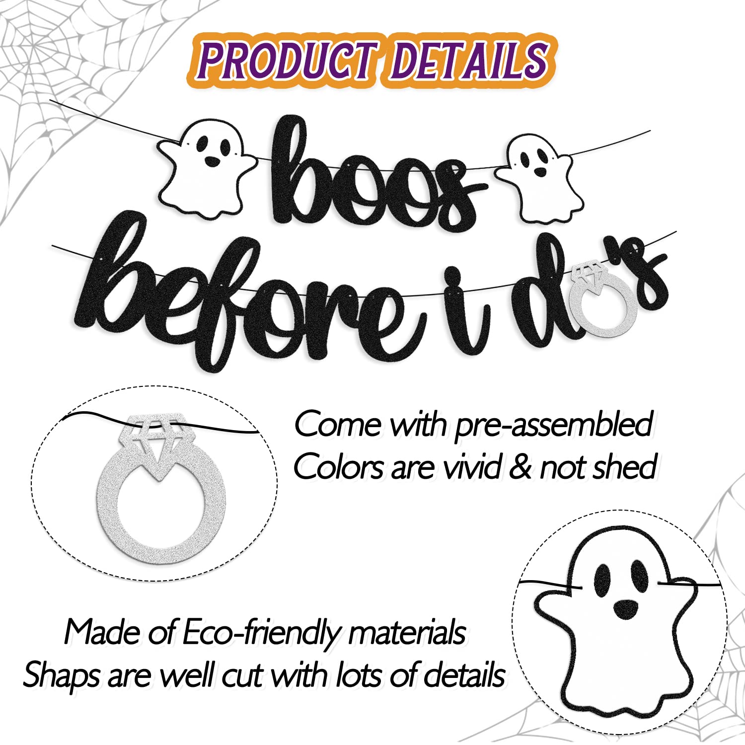 Boos Before I Do’s Banner Halloween Ghost Ring Diamond Themed for Boy Girl Bachelorette Wedding Bride to Me Bridal Shower Party Decorations