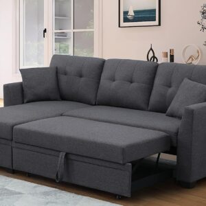 Sleeper Sofa with Pull Out Couch, Sleeper Couch with Storage Chaise, Small Sectional Sofa Lounge Couch 3 Seater Reversible Sofa Couch for Living Room, Bedroom,Apartment