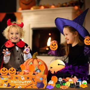 48 Pcs Halloween Mochi Toys Bulk with 24pcs Pumpkin Boxes/Jars for Halloween Party Favors, Classroom Carnival Game Prizes, Treat Bags Gifts, Stress Reliever Anxiety Toys