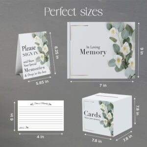 7 pcs Guest Book Set, Funeral Guest Book, Includes: Guestbook, 50 Memory Cards, Ball Pen+Pen Stand, Table Sign, Card Box, Mailer Box, Celebration of Life Guest Book, Registry Book, Memory Book