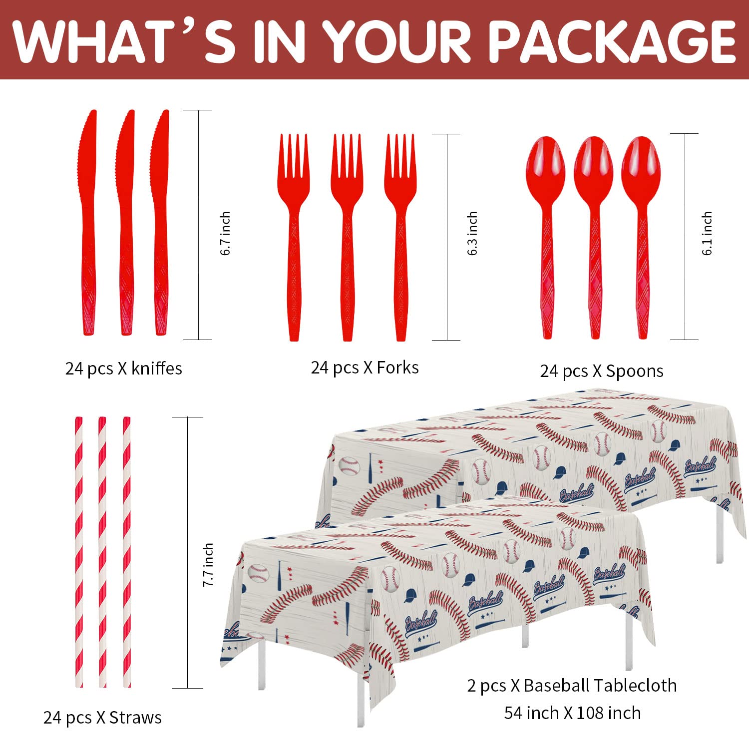 HIPVVILD Baseball Party Decorations Tableware - Baseball Birthday Baby Shower Party Supplies Include Plate, Cup, Napkin, Tablecloth, Cutlery, Straw, Baseball Theme Party Supplies Dinnerware | Serve 24