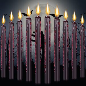 10 pieces halloween drip candles black candles halloween candles vampire goth bedroom decor gothic cool candles bleeding candles taper candles drip for rituals halloween decor, 9.9 inches