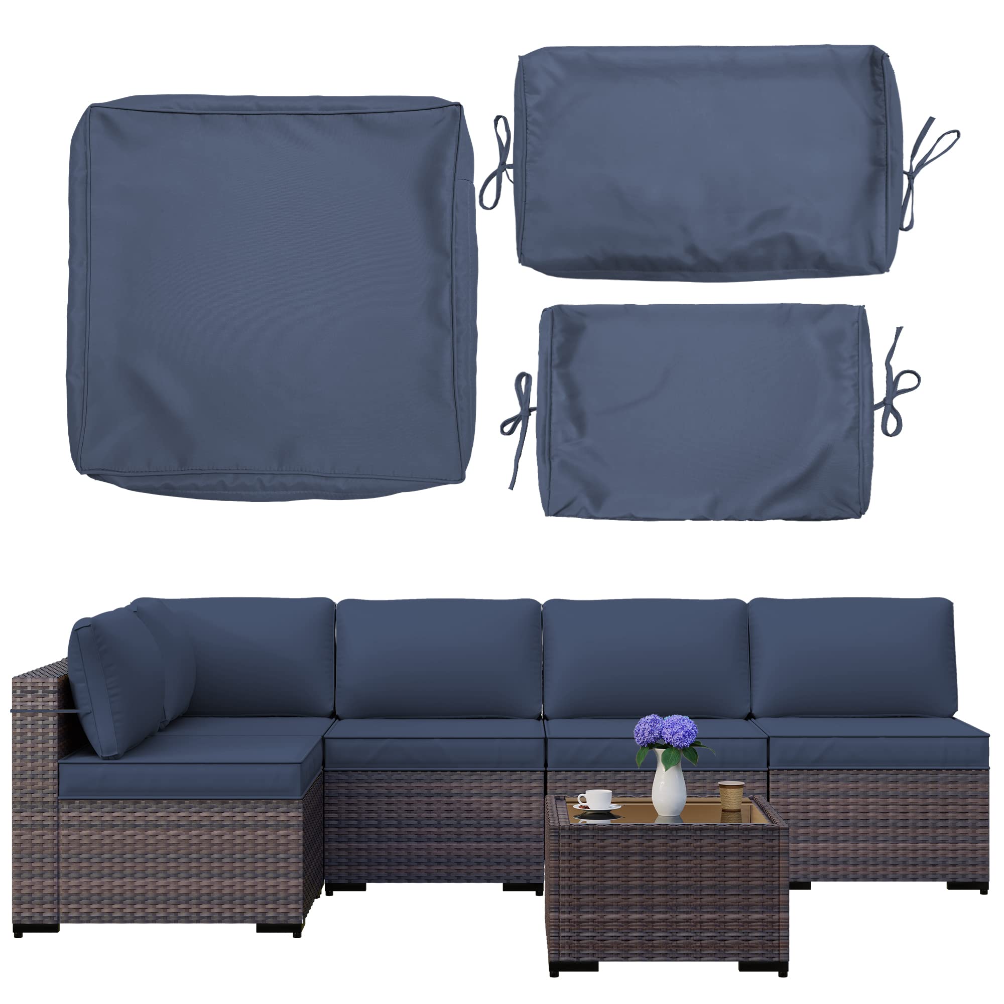 ASJMR Outdoor Cushion Covers 11 Pieces Patio Cushion Covers Replacement for Outdoor Furniture Patio Furniture Set Outdoor Cushion Slipcovers, Outdoor Seat Cushion Covers and Back Pillow Covers - Navy