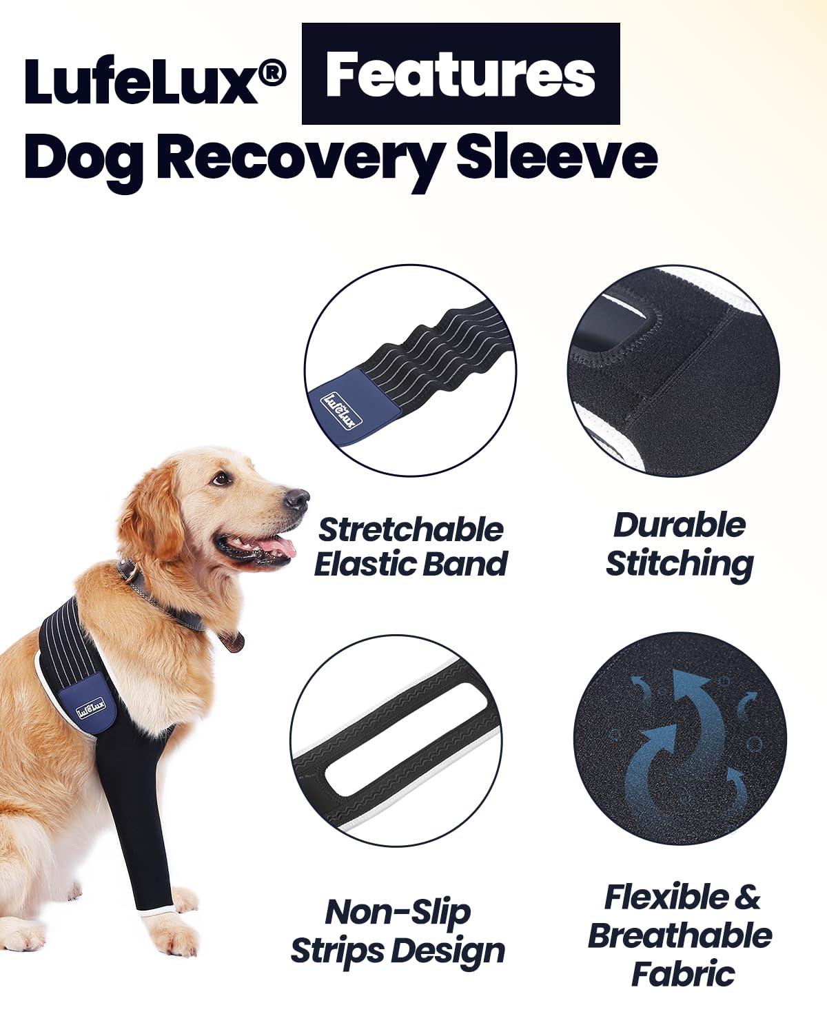 LufeLux Dog Recovery Sleeve, Dog Front Leg Sleeve, Dog Cone Alternative, Shoulder Protect Sleeve for Dog with Strechy Adjustable Elastic Band, for Hot Spots, Wounds, Bandages, Anti Lick for Dog