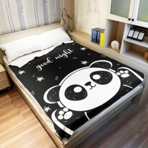 yisumei cute cartoon panda blanket, star pattern embellished with good night letter printing, home decor birthday gifts for children and family, 60"x80"