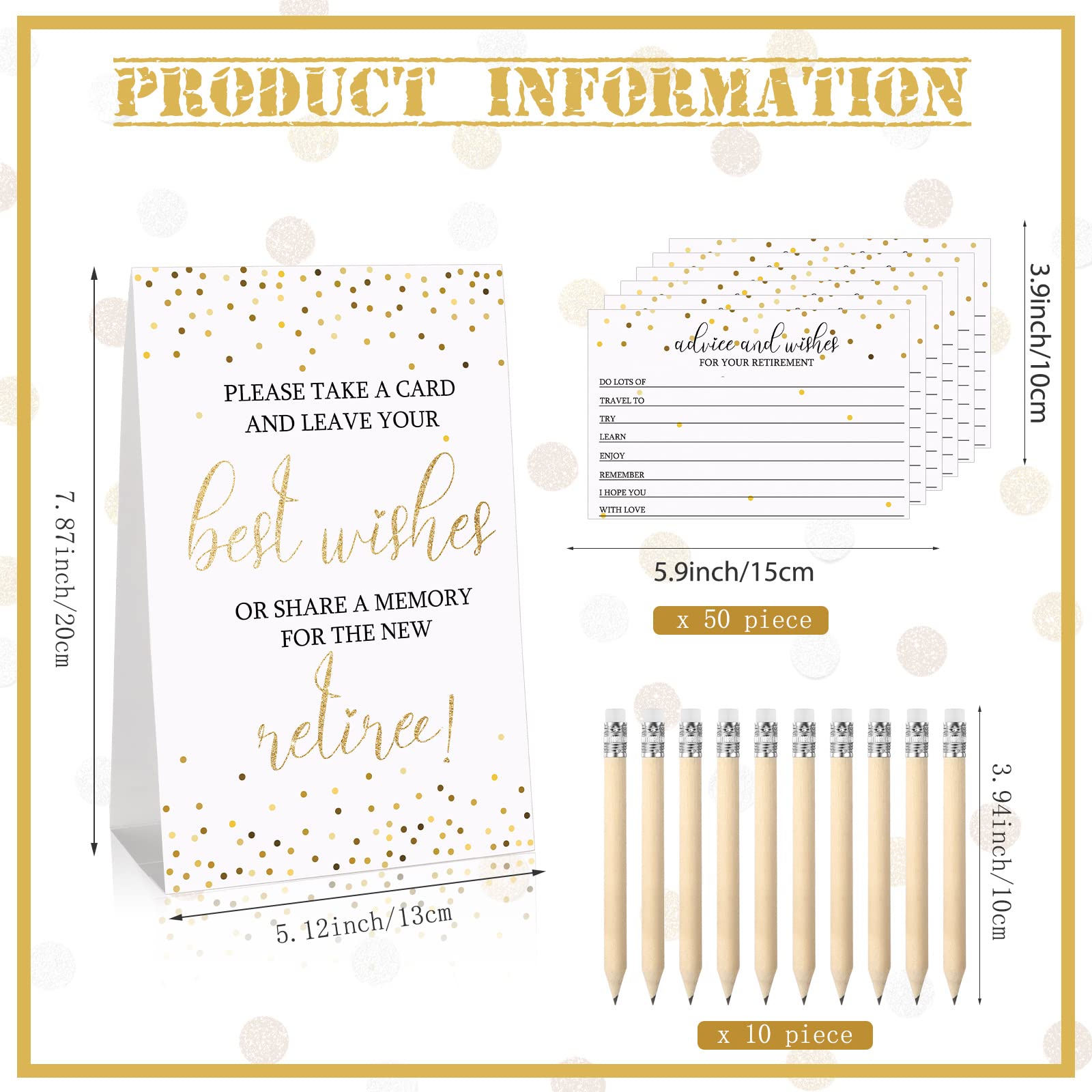 Fumete 50 Pieces Gold Retirement Party Advice and Wishes Cards with 10 Small Pencils and 1 Cardstock Place Card Retired Ideas Supplies and Decoration for Retirement Party Activities