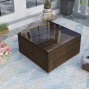 hompus outdoor patio furniture brown wicker coffee table for sectional sofa